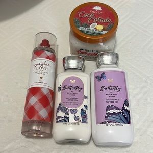 Random bath and body works bundle. Gingham love, butterfly, tree hut coco colada